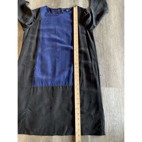 Madewell Silk Blend Blue Black Color Block Sheath Dress Exposed Back Zipper XS - Picture 6 of 10